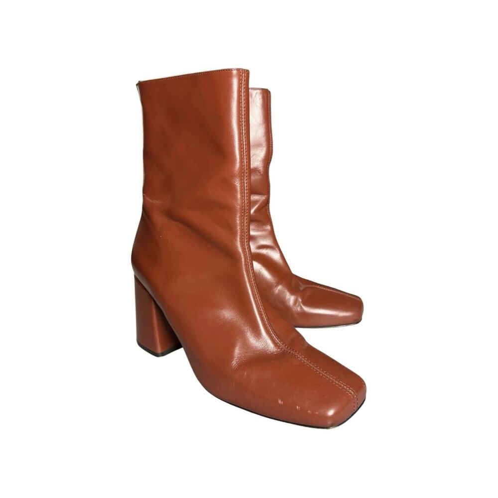 About Arianne Red Brown Chestnut Leather Square Toe Nico Heeled Boots 39 / US 9 - Picture 6 of 14